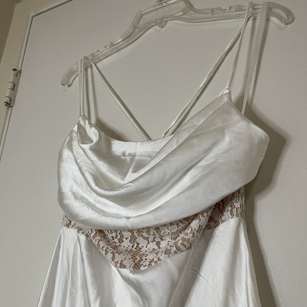 NEW! Selfie Leslie Golden Era Satin Lace Cowl Neck Midi White Dress XL st3125b01 - Picture 5 of 14